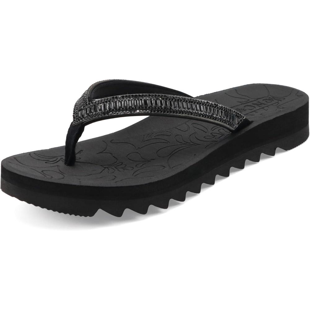 imageONCAI Flip Flops for Women Beach Thong Sandals Womens with Arch Support Dressy Rhinestone Comfortable Yoga Mat and Non Slip Rubber Soles for Summer US Size 511Black