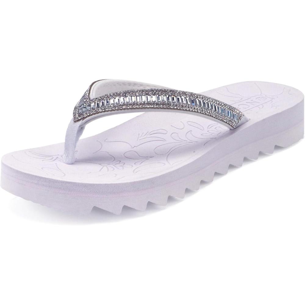 imageONCAI Flip Flops for Women Beach Thong Sandals Womens with Arch Support Dressy Rhinestone Comfortable Yoga Mat and Non Slip Rubber Soles for Summer US Size 511Silvery White