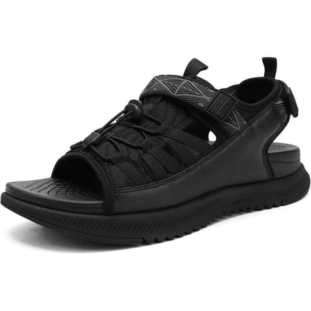 imageONCAI Men Hiking Sandals Arch Support Walking Sandals with Outdoor Orthotic Footbed for Plantar Fasciitis Hombre Sandalias Recovery Sport Size 714All Black