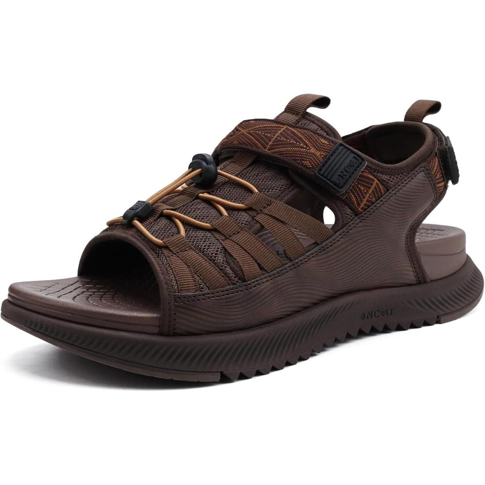 imageONCAI Men Hiking Sandals Arch Support Walking Sandals with Outdoor Orthotic Footbed for Plantar Fasciitis Hombre Sandalias Recovery Sport Size 714Dark Brown