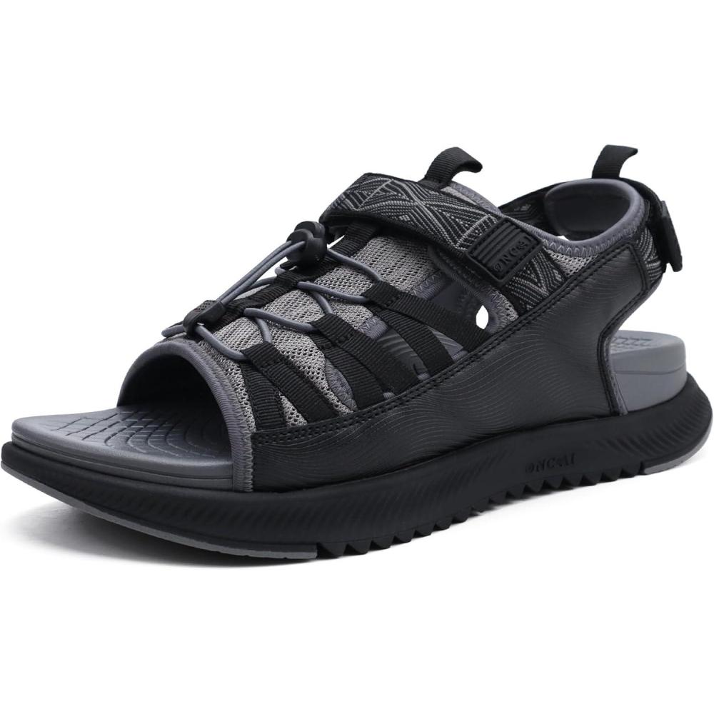 imageONCAI Men Hiking Sandals Arch Support Walking Sandals with Outdoor Orthotic Footbed for Plantar Fasciitis Hombre Sandalias Recovery Sport Size 714GreyBlack