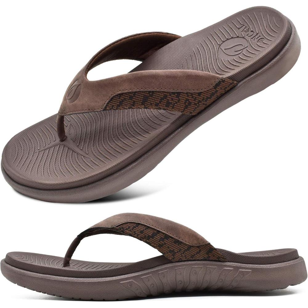 imageONCAI Mens Flip Flop Open Toe Athletic Straps Orthotic Summer Plantar Fasciitis Sport Sandals with Soft Cushion Arch Support Size 7515Brown