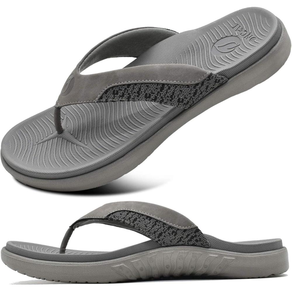 imageONCAI Mens Flip Flop Open Toe Athletic Straps Orthotic Summer Plantar Fasciitis Sport Sandals with Soft Cushion Arch Support Size 7515Grey