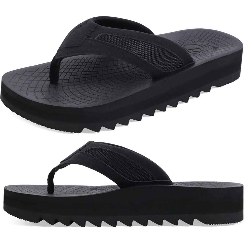 imageONCAI Mens Flip Flops with Arch Support Orthotic Cushion Recovery Walking Slide Sandals for Men with Platform Summer Comfortable Soft Rubber SolesUS Size 715Black
