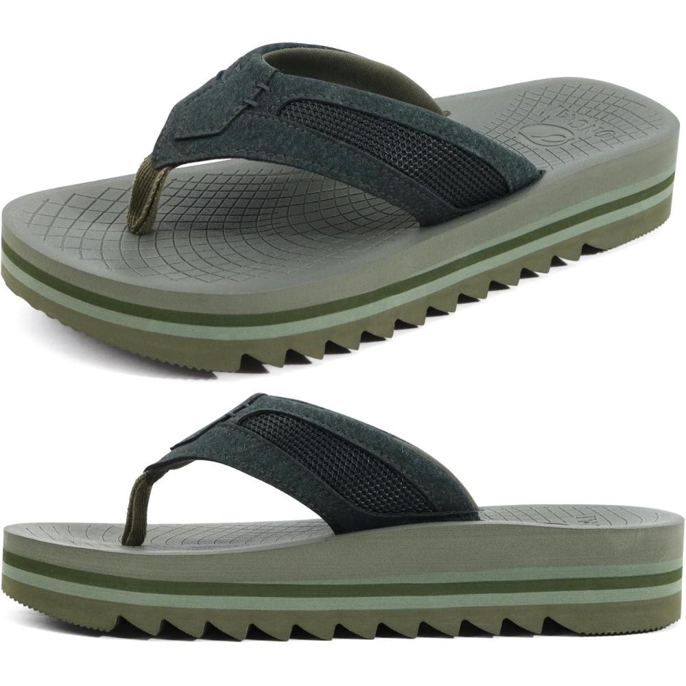 imageONCAI Mens Flip Flops with Arch Support Orthotic Cushion Recovery Walking Slide Sandals for Men with Platform Summer Comfortable Soft Rubber SolesUS Size 715Army Green