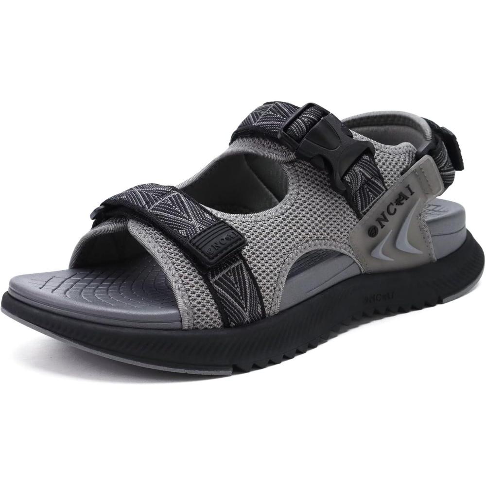 imageONCAI Mens Hiking Sandals with Arch Support Mesh Athletic Walking Sandalias Summer Outdoor Cushion Thick Rubber Soles and Recovery Sports Fisherman Sandals Size 715Grey