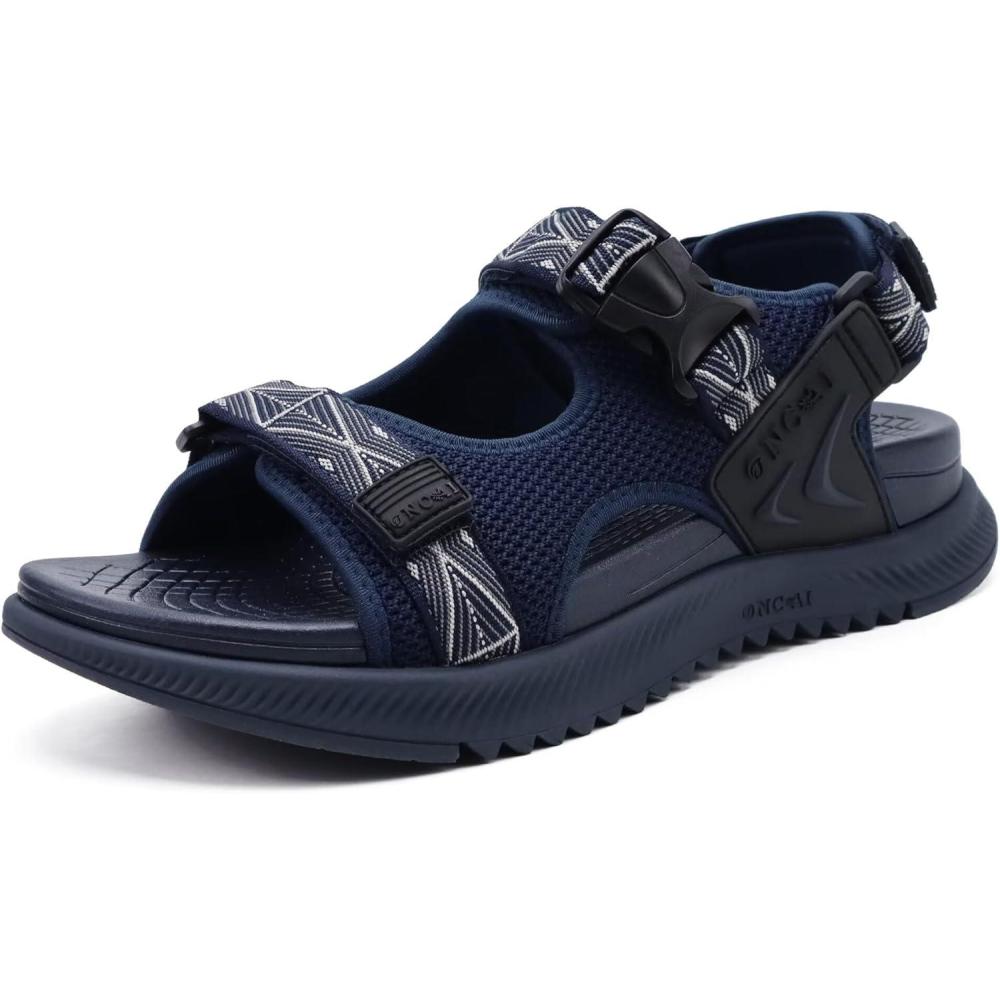 imageONCAI Mens Hiking Sandals with Arch Support Mesh Athletic Walking Sandalias Summer Outdoor Cushion Thick Rubber Soles and Recovery Sports Fisherman Sandals Size 715Blue