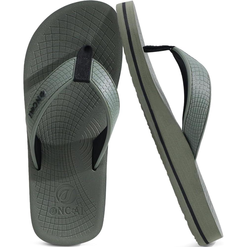 imageONCAI Mens Rubber Flip Flops Trendy Summer Beach Pool Shower Sandals with Yoga Mat Nonslip Outdoor Cushion SolesArmy Green