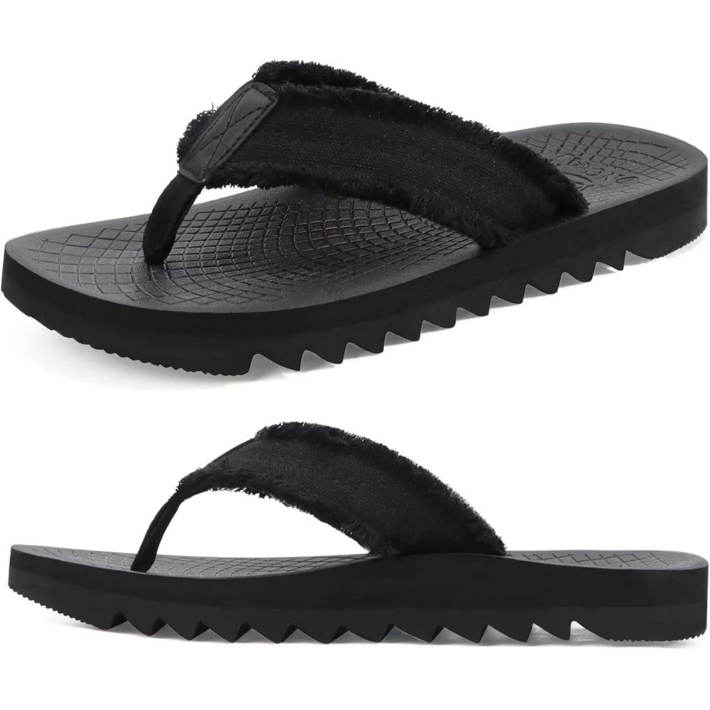 imageONCAI Mens Rubber Flip Flops Trendy Summer Beach Pool Shower Sandals with Yoga Mat Nonslip Outdoor Cushion SolesBlackvacations