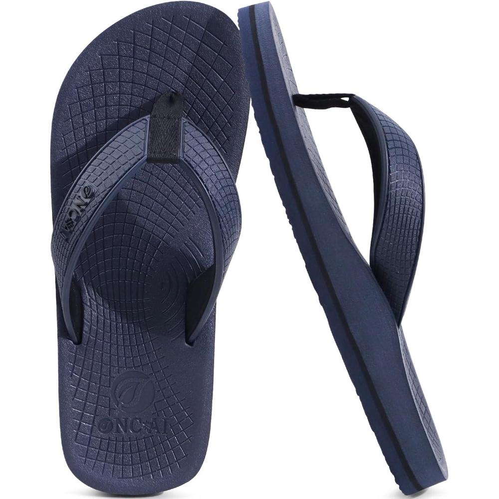 imageONCAI Mens Rubber Flip Flops Trendy Summer Beach Pool Shower Sandals with Yoga Mat Nonslip Outdoor Cushion SolesDark Blue