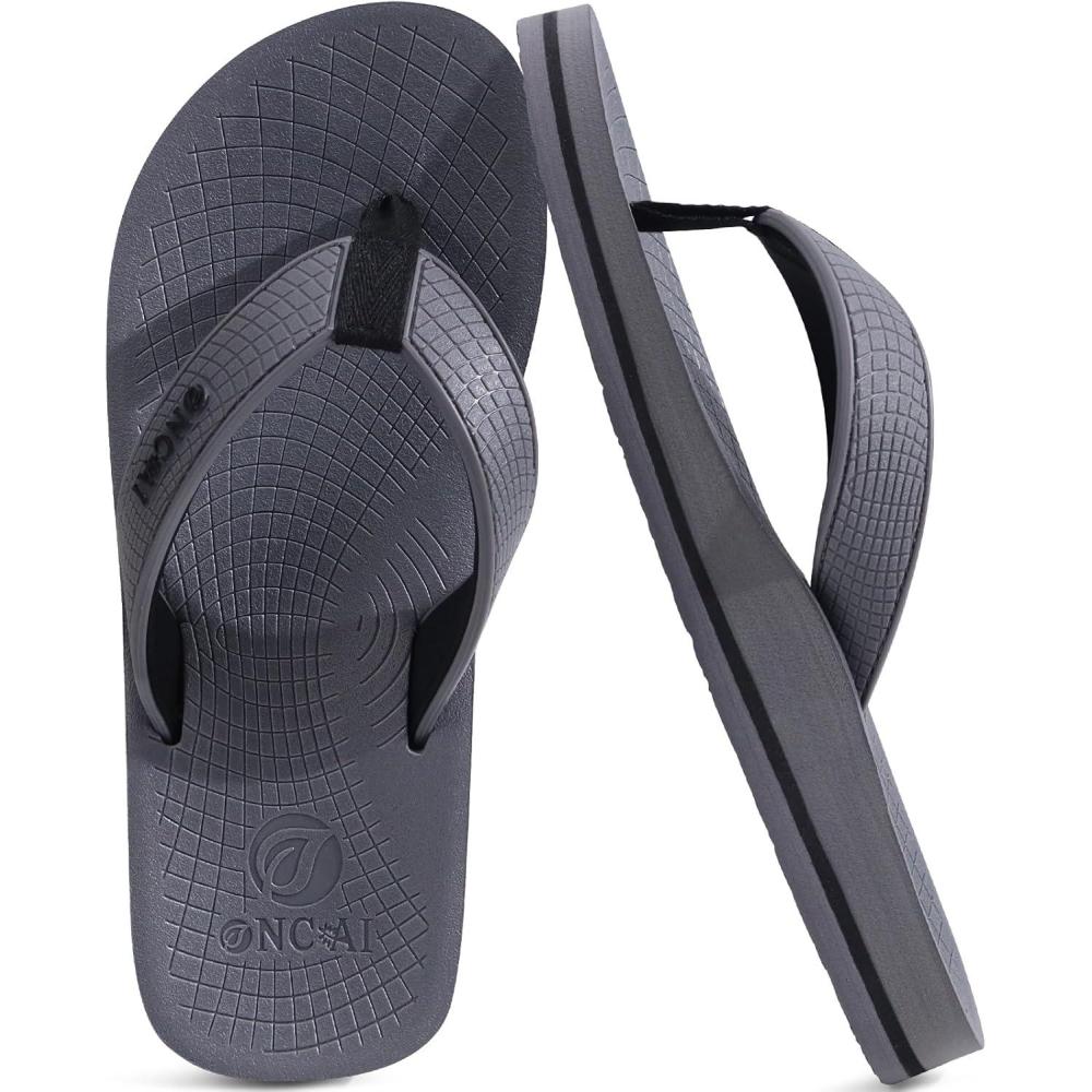 imageONCAI Mens Rubber Flip Flops Trendy Summer Beach Pool Shower Sandals with Yoga Mat Nonslip Outdoor Cushion SolesDark Grey