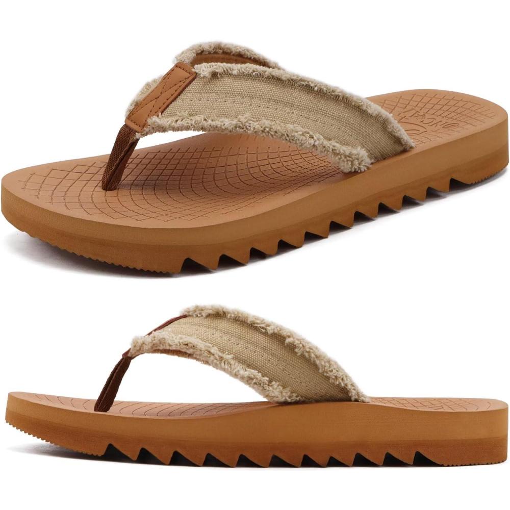 imageONCAI Mens Rubber Flip Flops Trendy Summer Beach Pool Shower Sandals with Yoga Mat Nonslip Outdoor Cushion SolesKhakivacations
