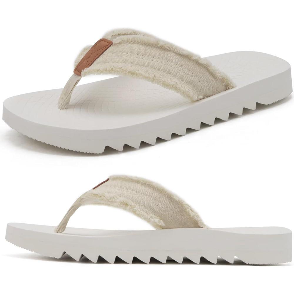 imageONCAI Mens Rubber Flip Flops Trendy Summer Beach Pool Shower Sandals with Yoga Mat Nonslip Outdoor Cushion SolesWhitevacations