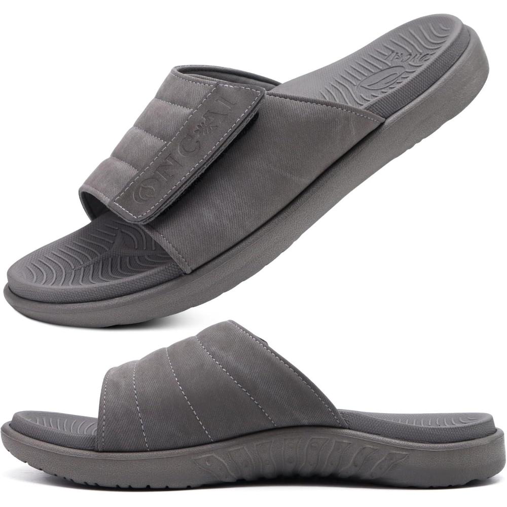 imageONCAI Mens Sandals Adjustable Straps Orthotic Plantar Fasciitis Open Toe Athletic Sport Slides with Soft Comfy Arch Support Footbed Size 7515All Grey