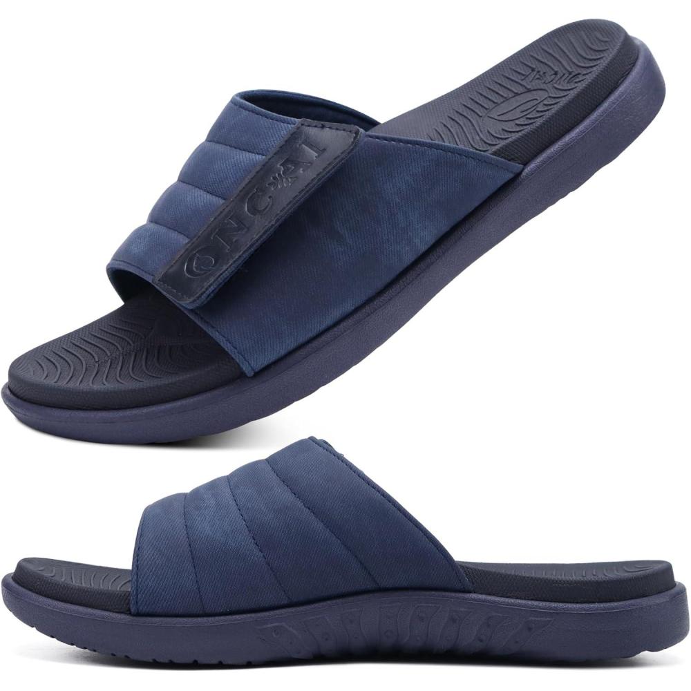 imageONCAI Mens Sandals Adjustable Straps Orthotic Plantar Fasciitis Open Toe Athletic Sport Slides with Soft Comfy Arch Support Footbed Size 7515Dark Blue