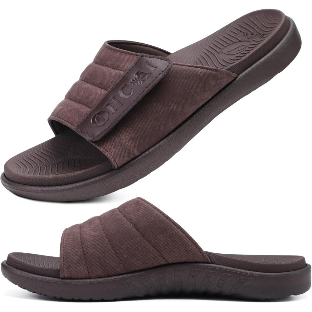 imageONCAI Mens Sandals Adjustable Straps Orthotic Plantar Fasciitis Open Toe Athletic Sport Slides with Soft Comfy Arch Support Footbed Size 7515Dark Brown