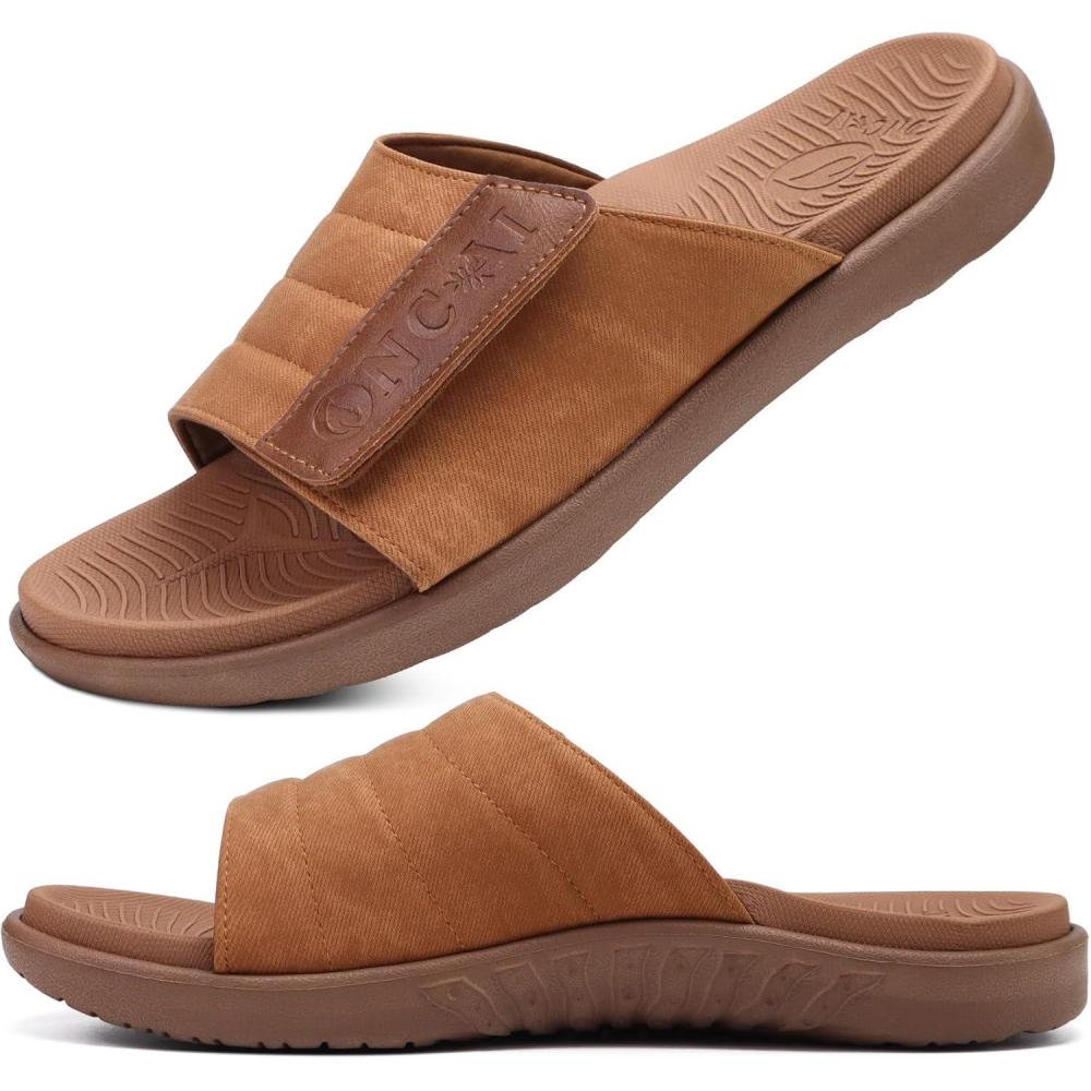 imageONCAI Mens Sandals Adjustable Straps Orthotic Plantar Fasciitis Open Toe Athletic Sport Slides with Soft Comfy Arch Support Footbed Size 7515Khaki