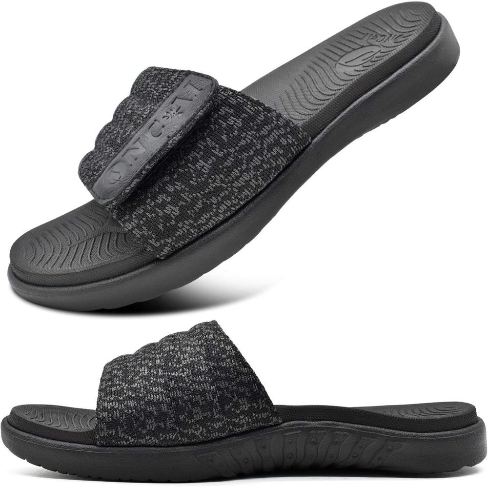 imageONCAI Mens Sandals Arch Support Sport Slides Open Toe Adjustable Straps Orthotic Cushioned Footbed for Plantar Fasciitis Rubber Soles Size 7515Black