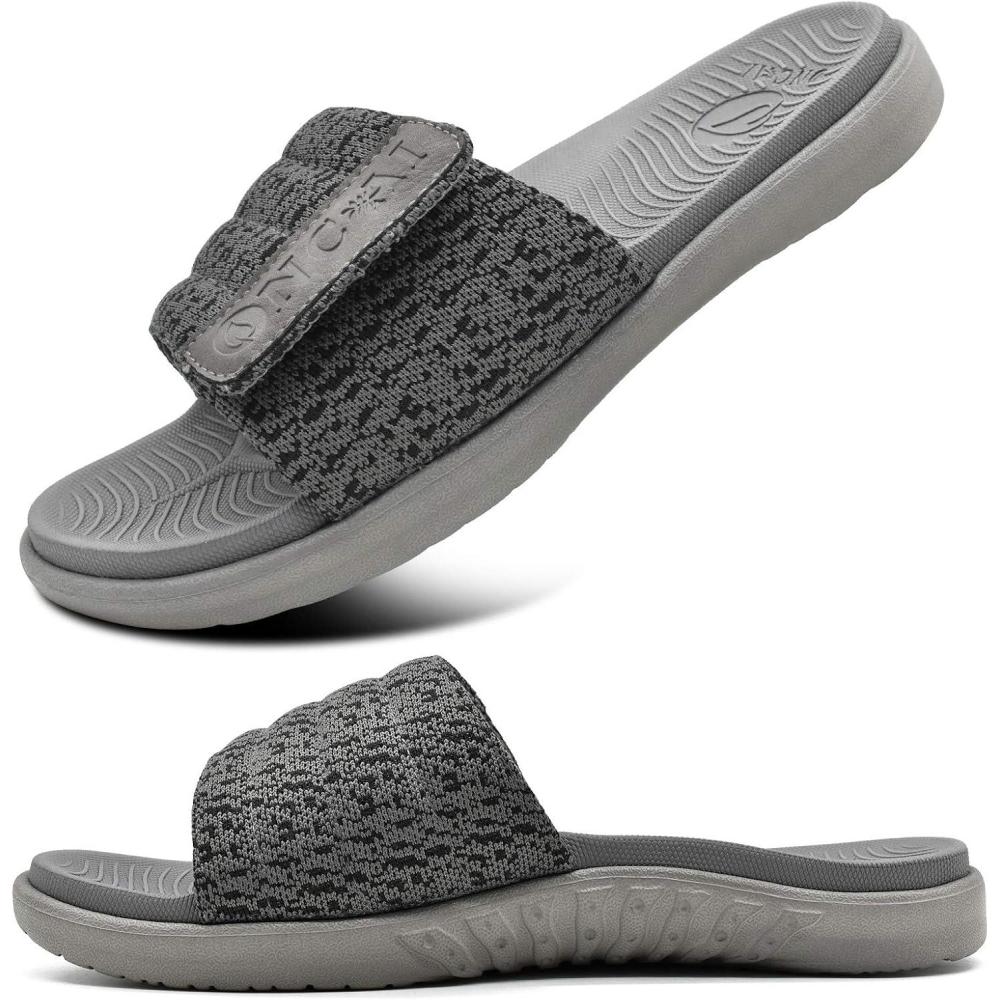 imageONCAI Mens Sandals Arch Support Sport Slides Open Toe Adjustable Straps Orthotic Cushioned Footbed for Plantar Fasciitis Rubber Soles Size 7515Grey