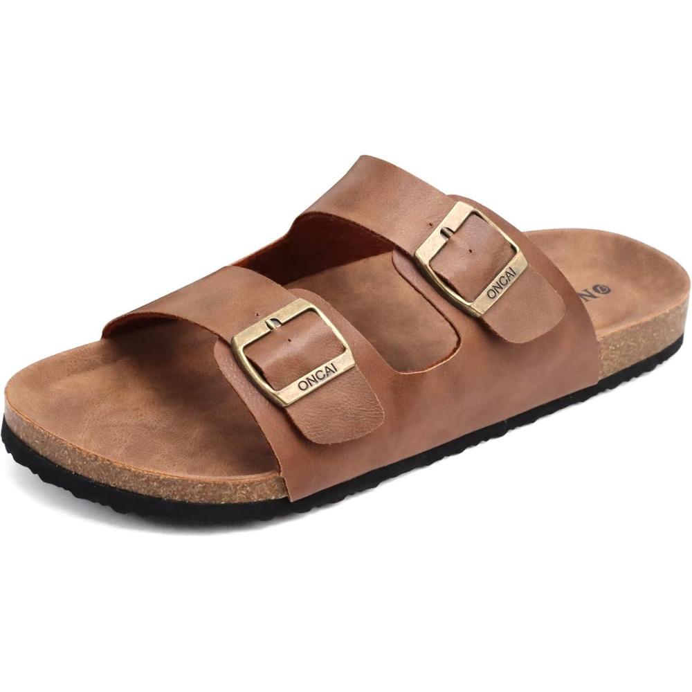 imageONCAI Mens SandalsBeach Slides Cork Footbed Slippers with Adjustable Buckle Straps Size 713Khaki