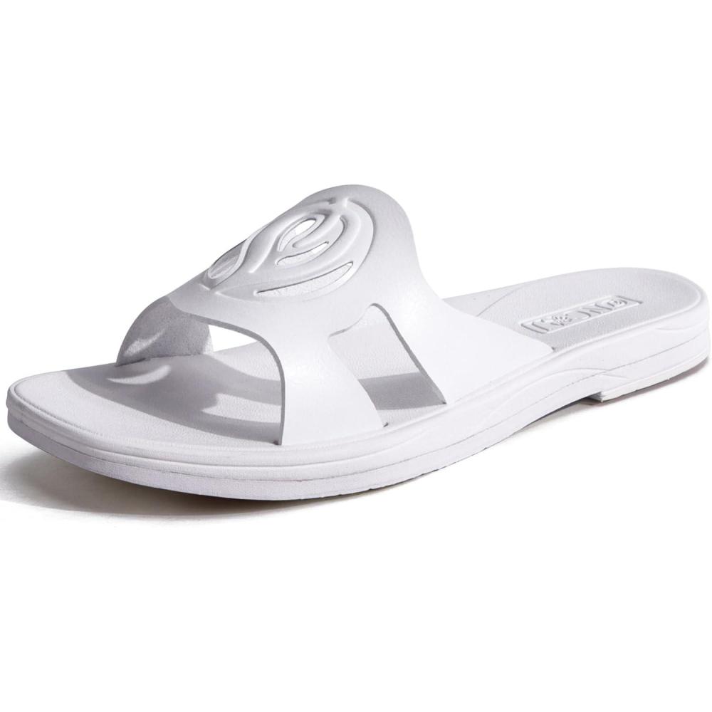 imageONCAI Slides for WomensFlat Dressy Square Toe Summer Beach Sandals for Woman with Comfortable Nonslip Rubber Soles Size 611Fashion White