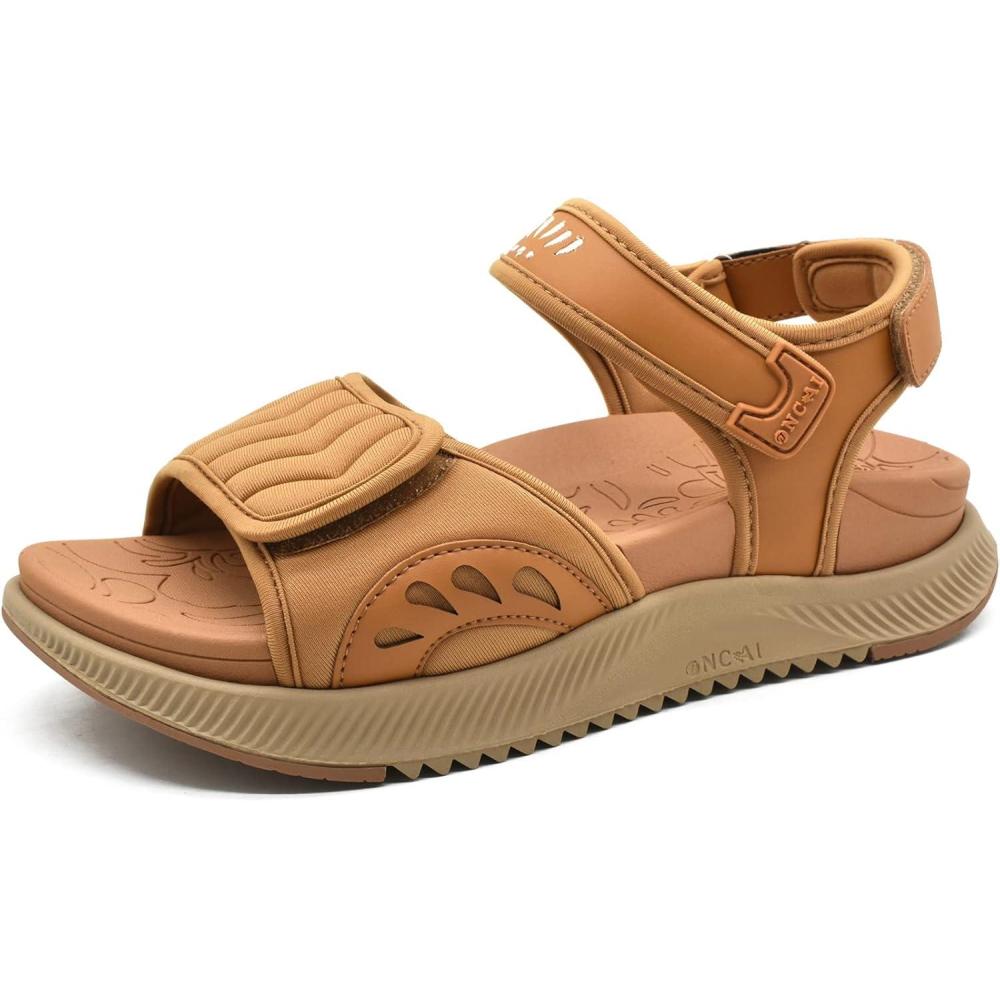 imageONCAI Walking Sandals WomenArch Support Hiking Sandals with Orthotic Outdoor Footbed for Plantar FasciitisWater Athletic Platform Sandalias Mujer with 3 Adjustable Strap US Size 612KhakiBeige