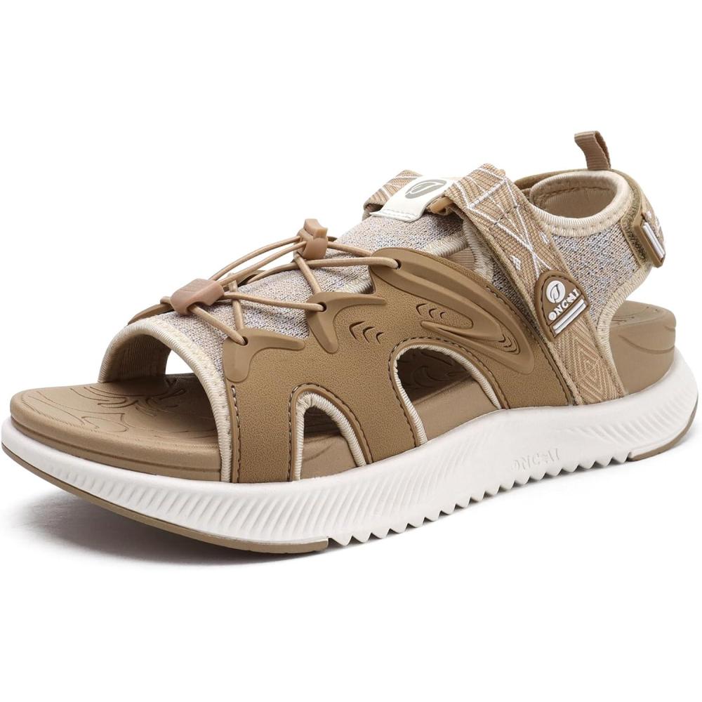 imageONCAI Walking Sandals for WomenSport Athletic Hiking Sandals With Arch Support Orthotic Outdoor Footbed for Plantar Fasciitis Sandalias Mujer with Adjustable Straps US Size 612BeigeWhite