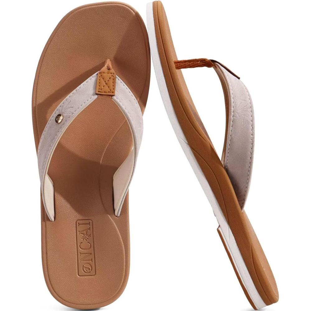 imageONCAI Womens Cushion Flip Flops Womens Soft Comfortable Flip Flop Fashion Summer Beach Cute Lightweight Sandals for Woman Size 611BeigeKhaki