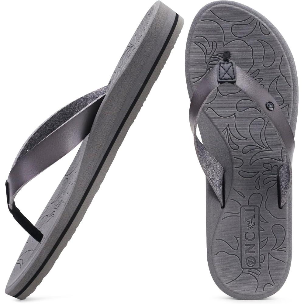 imageONCAI Womens Flip Flops Arch Support Yoga Mat Summer Beach Woman Thong Sandals with Orthotic Rubber SolesUS Size 511Grey