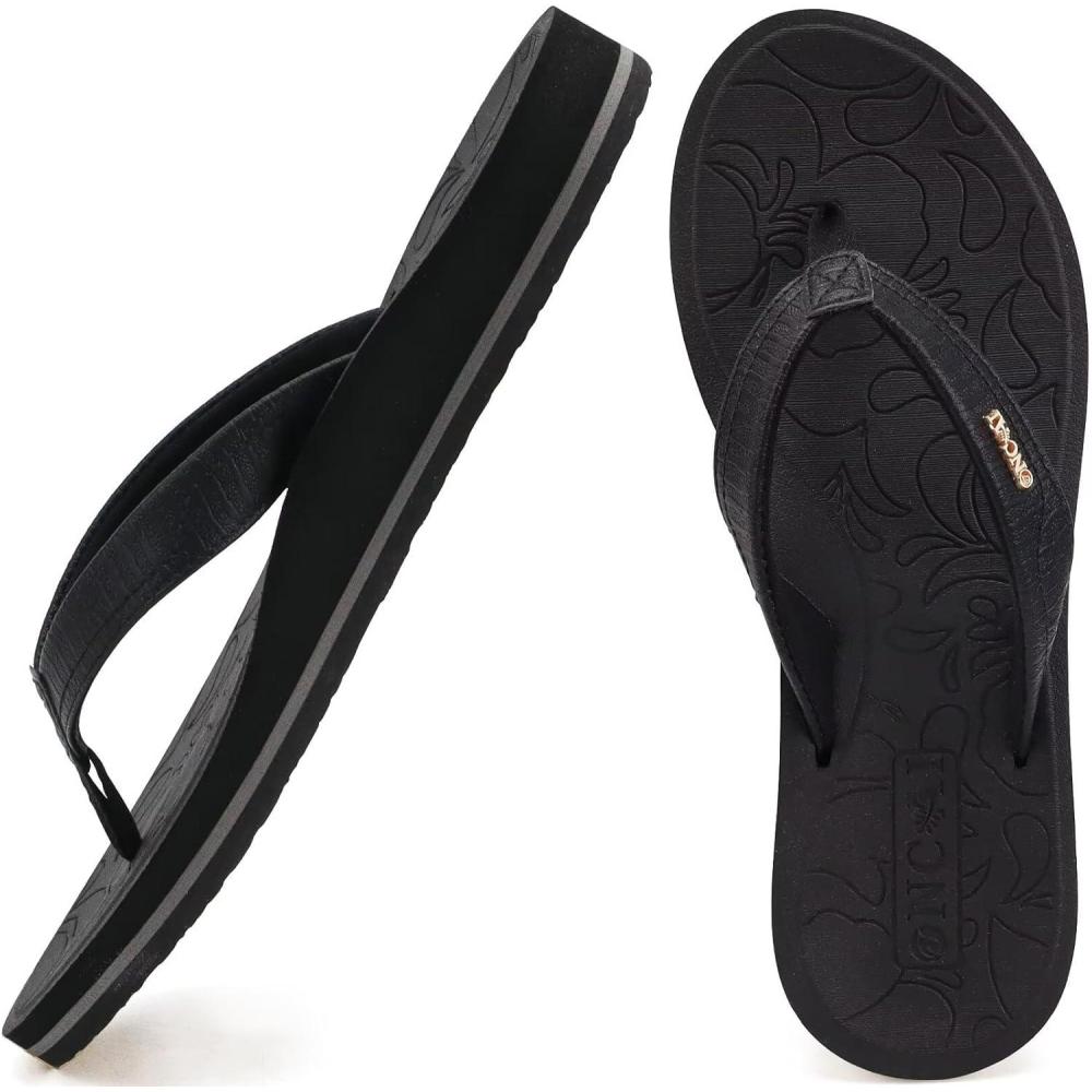 imageONCAI Womens Flip Flops Comfortable Summer Beach Thong Sandals for Women with Cushion Walking Arch Support Yoga Mat Indoor Outdoor SolesBlack