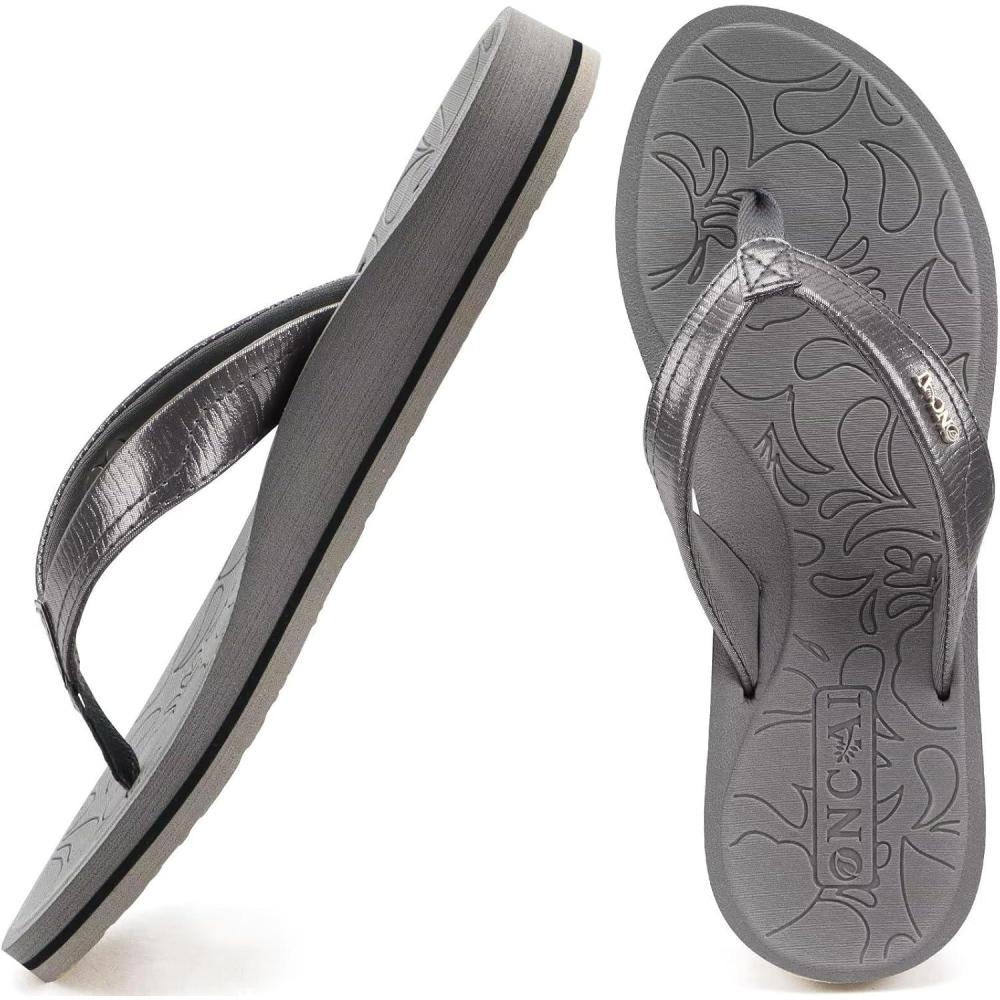 imageONCAI Womens Flip Flops Comfortable Summer Beach Thong Sandals for Women with Cushion Walking Arch Support Yoga Mat Indoor Outdoor SolesGrey
