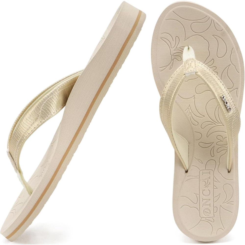 imageONCAI Womens Flip Flops Comfortable Summer Beach Thong Sandals for Women with Cushion Walking Arch Support Yoga Mat Indoor Outdoor SolesIvory White
