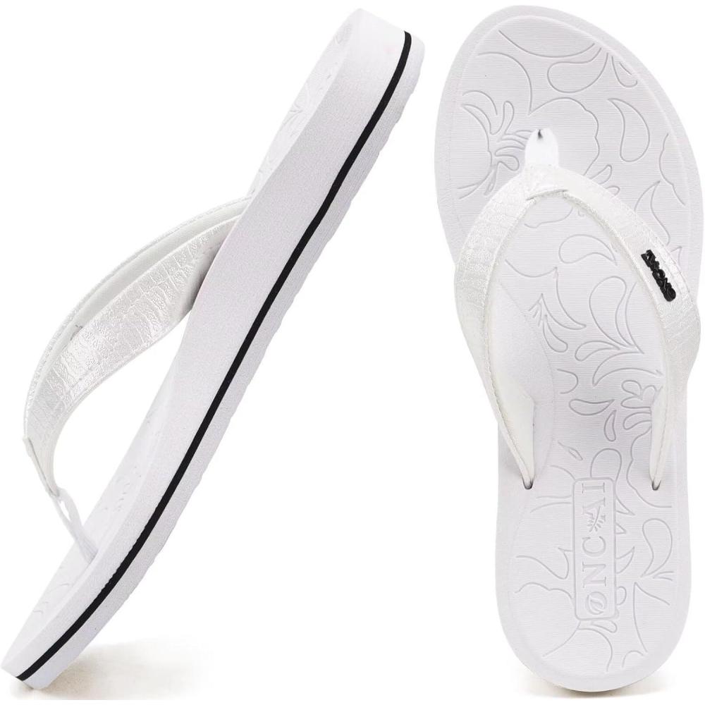imageONCAI Womens Flip Flops Comfortable Summer Beach Thong Sandals for Women with Cushion Walking Arch Support Yoga Mat Indoor Outdoor SolesWhiteBlack