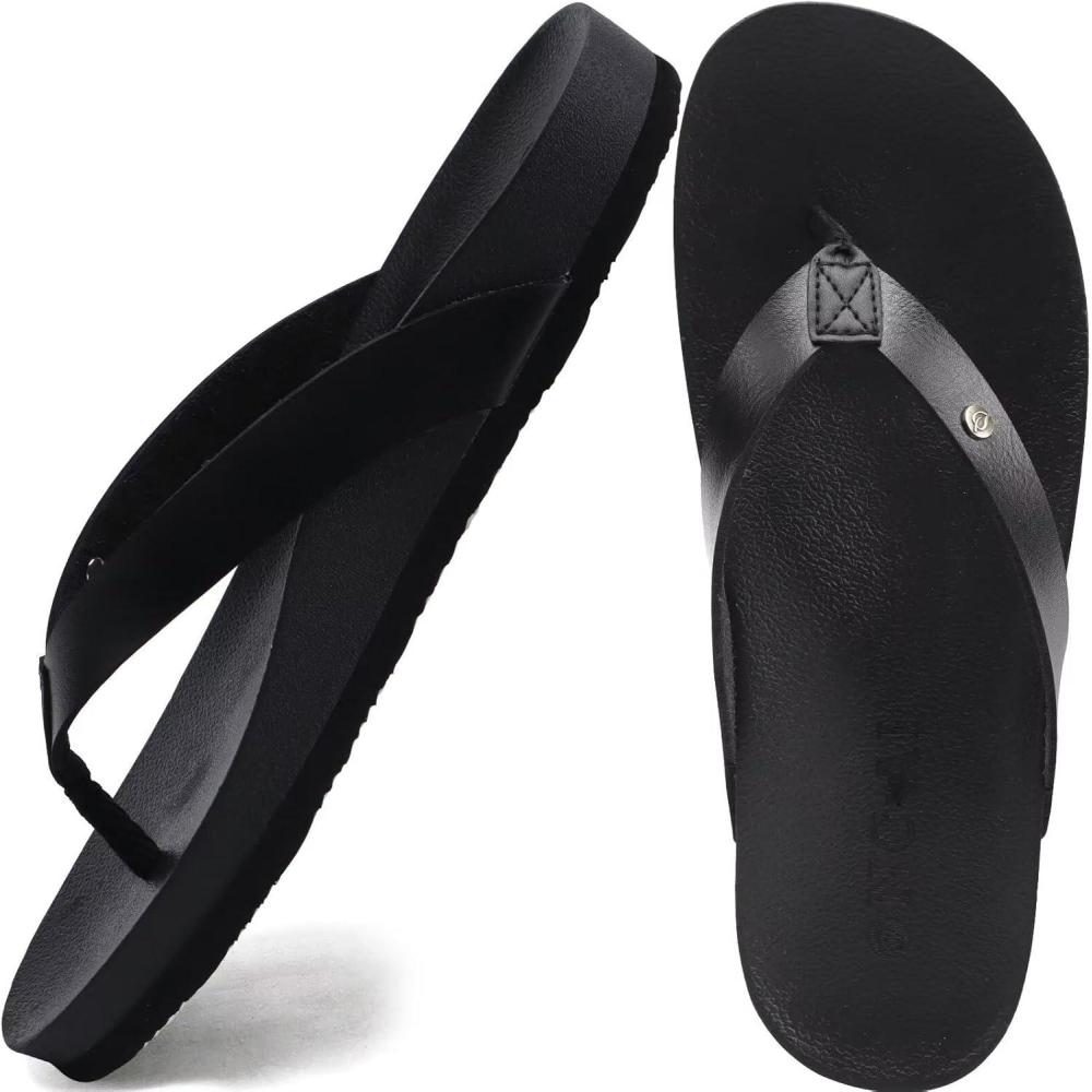 imageONCAI Womens Flip Flops For Women Comfortable Strap Yoga Mat NonSlip Womens Thong Sandal Casual Summer Beach Slippers With Arch SupportBlack