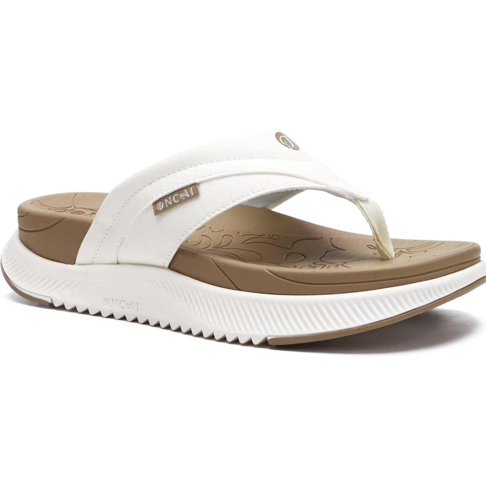 imageONCAI Womens Orthotic Cushion Flip Flops Recovery Walking Sandals for Women with Arch Support Summer Comfortable Slip On Flip Flops for Womans Size 612BeigeWhite