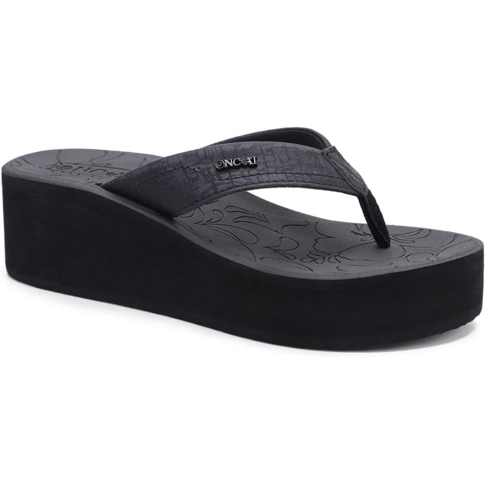 imageONCAI Womens Platform Wedge Flip Flops Trendy Dressy Womans Summer Flatform Sandals with Comfortable Walking Outdoor Rubber Soles US Size 511Blackregular Size