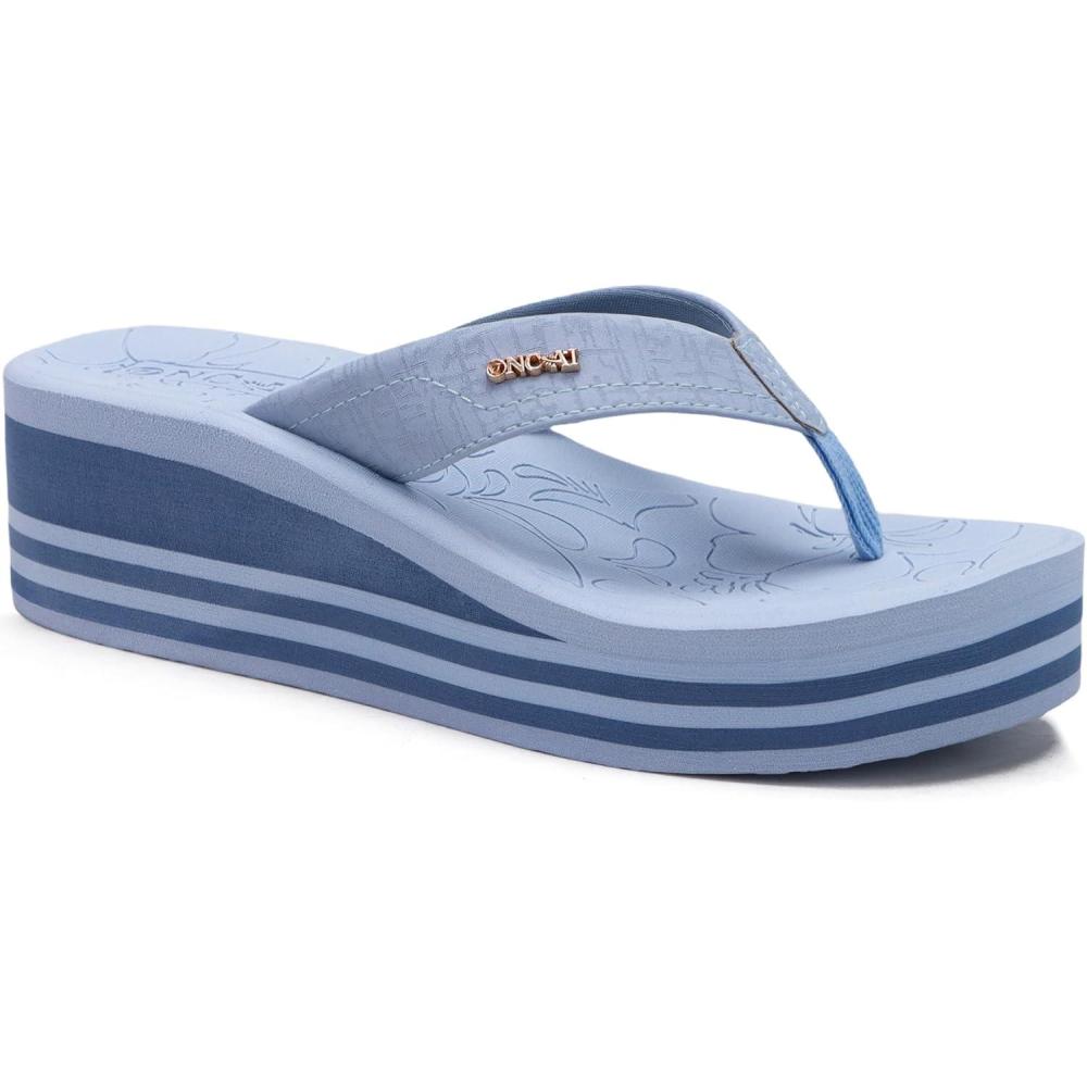 imageONCAI Womens Platform Wedge Flip Flops Trendy Dressy Womans Summer Flatform Sandals with Comfortable Walking Outdoor Rubber Soles US Size 511Sky Blueruns Big size Down