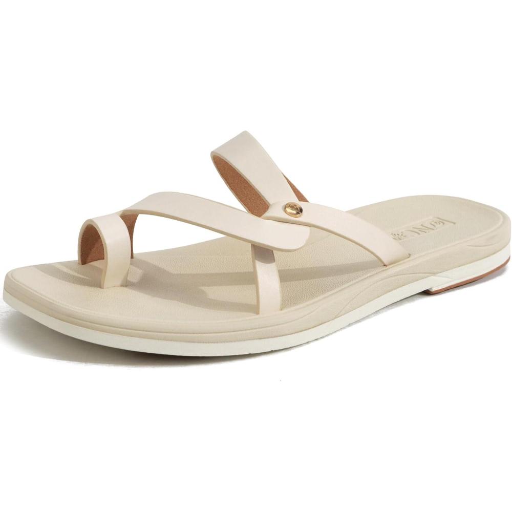 imageONCAI Womens Slide Sandals Trendy Square Summer Flat Dressy Sandals for Women 2025 Cross Strappy Open SplitToe Ring with Slipon Rubber SolesOffwhiterun Small size Up