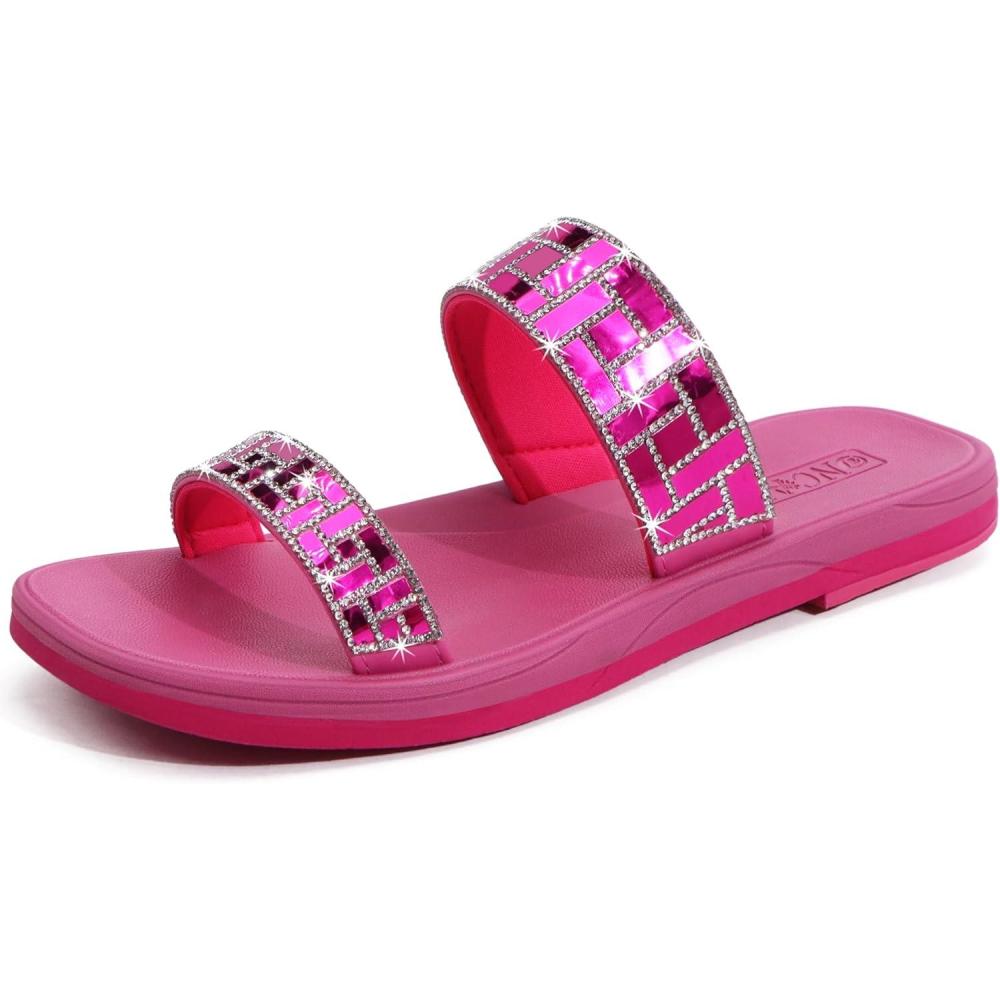 imageONCAI Womens Slide Sandals Trendy Square Summer Flat Dressy Sandals for Women 2025 Cross Strappy Open SplitToe Ring with Slipon Rubber SolesSparkling Roserun Small size Up