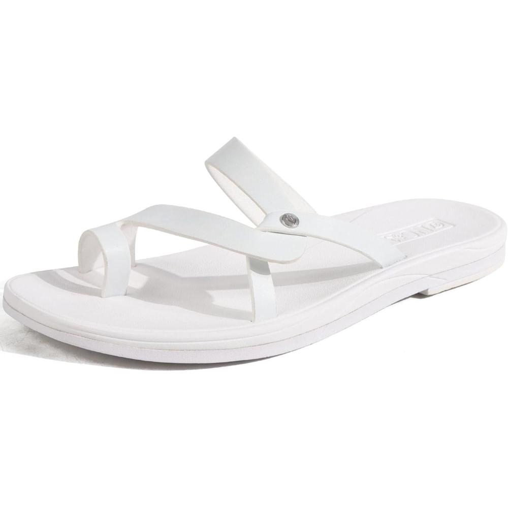 imageONCAI Womens Slide Sandals Trendy Square Summer Flat Dressy Sandals for Women 2025 Cross Strappy Open SplitToe Ring with Slipon Rubber SolesWhiterun Small size Up