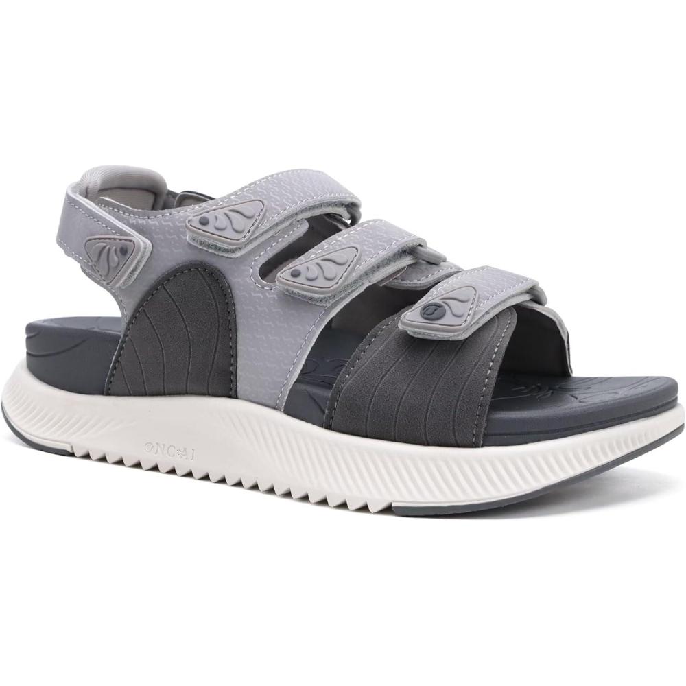 imageONCAI Womens Walking Sandals with Arch Support Hiking Athletic Sandals Woman Outdoor Cushion Footbed Water Summer Thick Rubber Soles Sandalias Mujer Size 612GreyWhite