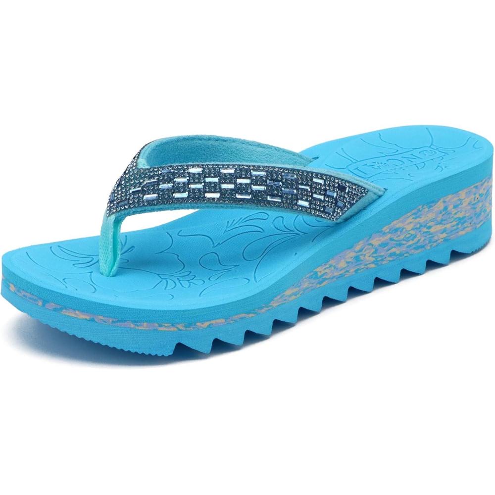 imageONCAI Womens Wedge Flip Flops with RhinestoneRecovery Dressy Walking Sandals for Women with Comfortable Arch Support Cushion Yoga Mat Summer Rubber SolesUS Size 511Sky Blue