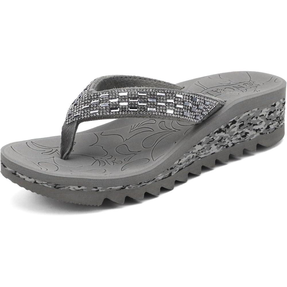 imageONCAI Womens Wedge Flip Flops with RhinestoneRecovery Dressy Walking Sandals for Women with Comfortable Arch Support Cushion Yoga Mat Summer Rubber SolesUS Size 511Grey
