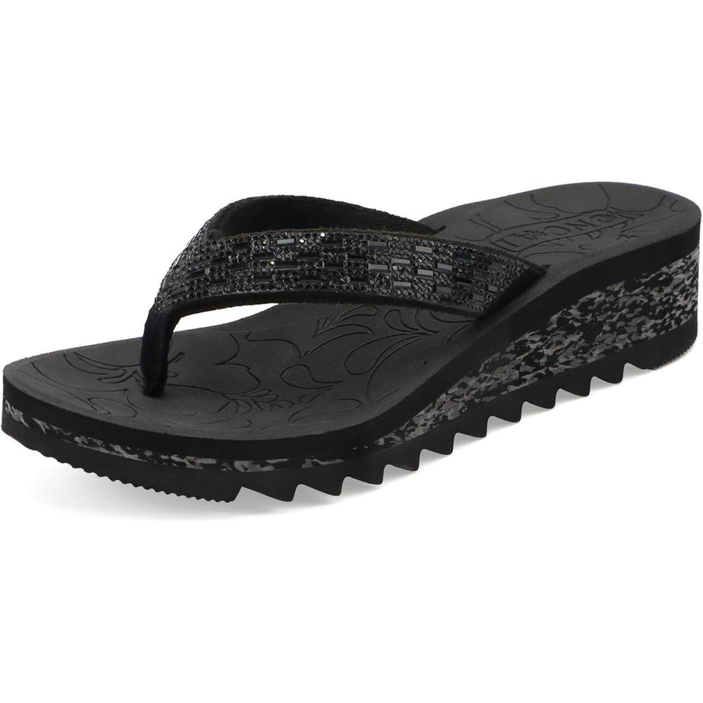 imageONCAI Womens Wedge Flip Flops with RhinestoneRecovery Dressy Walking Sandals for Women with Comfortable Arch Support Cushion Yoga Mat Summer Rubber SolesUS Size 511Black