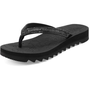 ONCAI Flip Flops for Women, Beach Thong Sandals Womens with Arch Support, Dressy Rhinestone Comfortable Yoga Mat and Non Slip Rubber Soles for Summer US Size 5-11(Black)