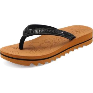 ONCAI Flip Flops for Women, Beach Thong Sandals Womens with Arch Support, Dressy Rhinestone Comfortable Yoga Mat and Non Slip Rubber Soles for Summer US Size 5-11(Black/Khaki)