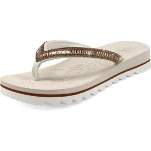 ONCAI Flip Flops for Women, Beach Thong Sandals Womens with Arch Support, Dressy Rhinestone Comfortable Yoga Mat and Non Slip Rubber Soles for Summer US Size 5-11(Ivory White)