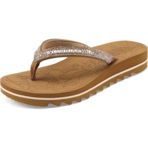 ONCAI Flip Flops for Women, Beach Thong Sandals Womens with Arch Support, Dressy Rhinestone Comfortable Yoga Mat and Non Slip Rubber Soles for Summer US Size 5-11(Khaki)