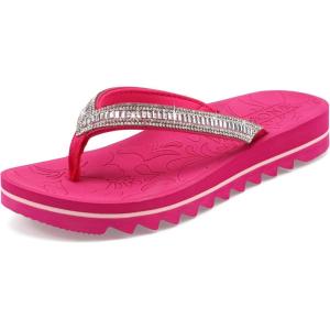 ONCAI Flip Flops for Women, Beach Thong Sandals Womens with Arch Support, Dressy Rhinestone Comfortable Yoga Mat and Non Slip Rubber Soles for Summer US Size 5-11(Hot Pink)