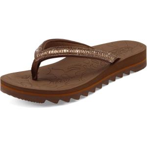 ONCAI Flip Flops for Women, Beach Thong Sandals Womens with Arch Support, Dressy Rhinestone Comfortable Yoga Mat and Non Slip Rubber Soles for Summer US Size 5-11(Brown)
